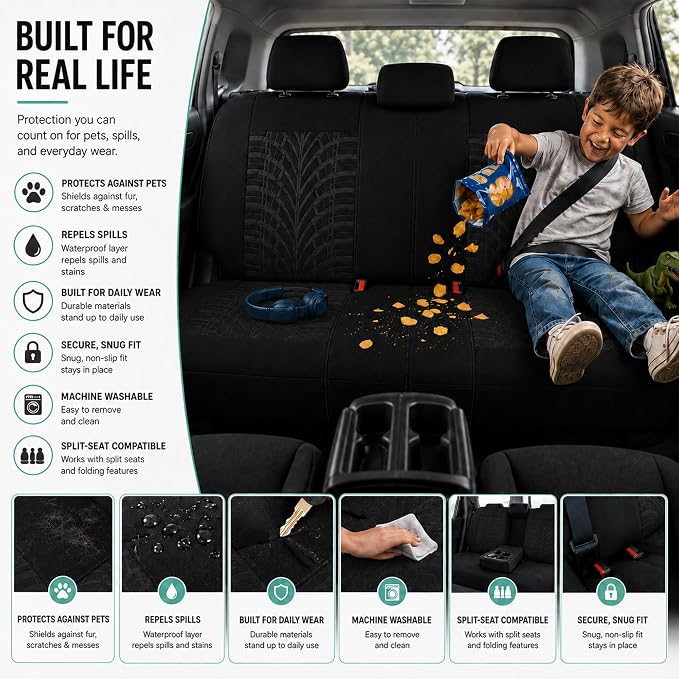 FH Group Full Set Travel Master Car Seat Covers, Airbag and Split Rear Car Seat Cover Universal Fit Interior Accessories for Cars Trucks SUV, Automotive Seat Covers,Black - Image 8