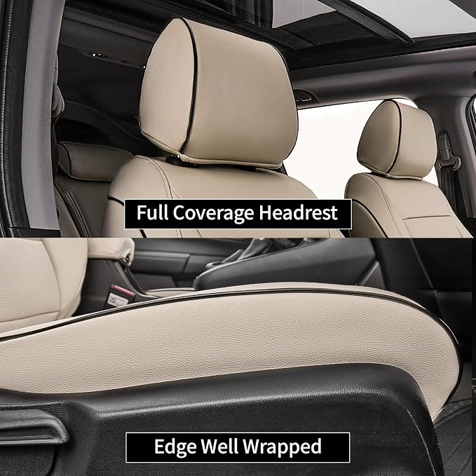 EKR Civic Seat Covers Custom Fit for Honda Civic (Hatchback) 2017 2018 2019 2020 2021(Rear W/NO Armrest),Waterproof Leather Car Seat Cover Full Set,Faux Leather(Beige) - Image 2