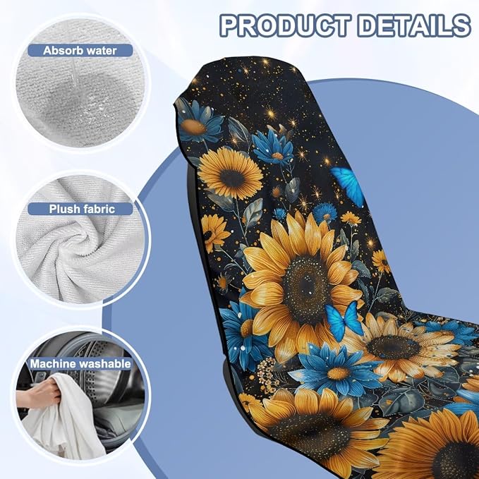 Sunflower Butterfly Car Seat Towel with Storage Bag Sunflower Print Auto Interior Seat Protector Universal Non Slip Waterproof Sweat Protector Universal Car Accessories for Yoga Beach Towels - Image 6