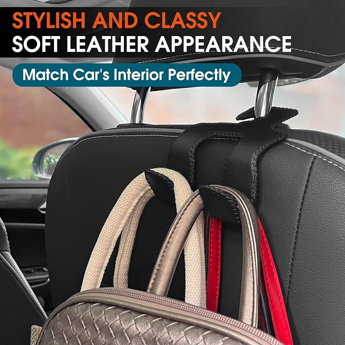 Car Headrest Hooks for Purses and Bags, Upgraded 2 in 1 Cars Back Seat Head Rest Hanger Vehicle Leather Organizer Storage Holder Hook Matching Cars Interior, 2-Pack, Beige - Image 3