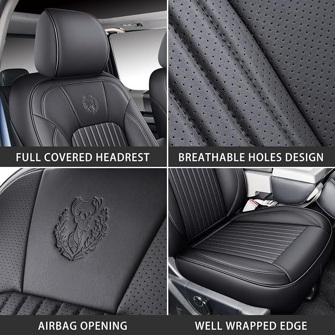 MINGBRON Front Car Seat Covers Custom Fit 2009-2026 Ford F150, 2017-2026 F250 F350 F450 Super Duty Crew Cab Regular Cab Super Cab, Automotive Vehicle Cushion with Waterproof Leather (Black) - Image 3