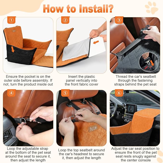 Elevated Dog Car Seat for Small and Medium Dogs Up to 35 lb | 4" High-Density Foam Dog Car Bed, 2 Storage Pockets,3 Safety belts,Fully Removable and Washable for Easy Care,Black+Brown - Image 6