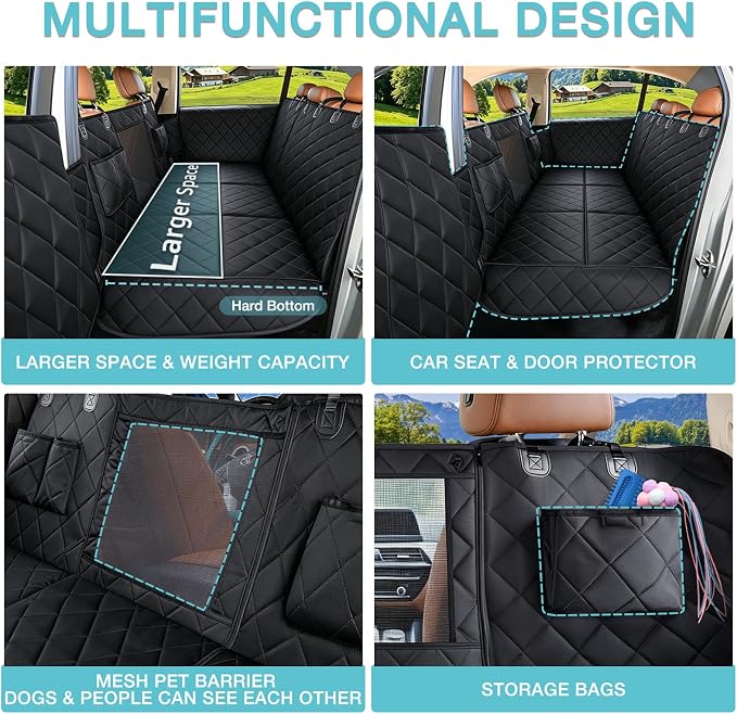 Waterproof XL Hard Bottom Car Seat Cover for Trucks with 2 Dog Seat Belts | For Large Trucks,Waterproof,Mesh Window,Zero Slide,Easy Removal & Storage,Heavy-Duty Oxford Fabric,Double-Stitched Seams - Image 6