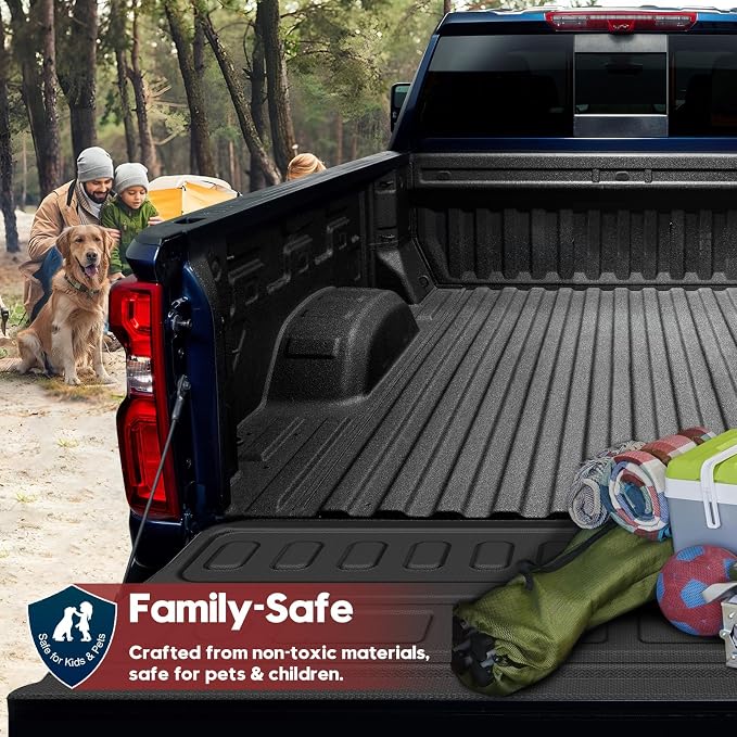 T TGBROS Floor Mats for 2019-2026 Chevy Silverado GMC Sierra 1500 2500HD 3500HD Crew Cab with Tailgate Mat Anti Slip Driver Pad Door Sill Protector TPE Floor Liner Set 8PCS - Image 5