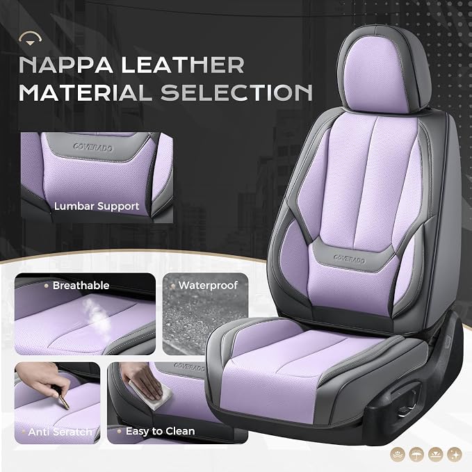 Coverado Car Seat Covers, Seat Covers for Cars, Waterproof Leather Auto Seat Protectors, Leather Car Seat Cushion, Car Interiors Accessories Universal Fit for Most Cars - Image 2