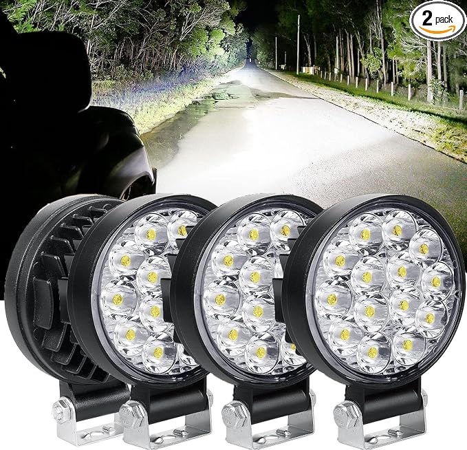 EJ's SUPER CAR Led Round Light Bar 4PCS 3.3" 42w 10000LM Flood Light Pod Off Road Fog Driving Roof Bar Bumper for Jeep,SUV Truck, Hunters by EJsSUPERCAR