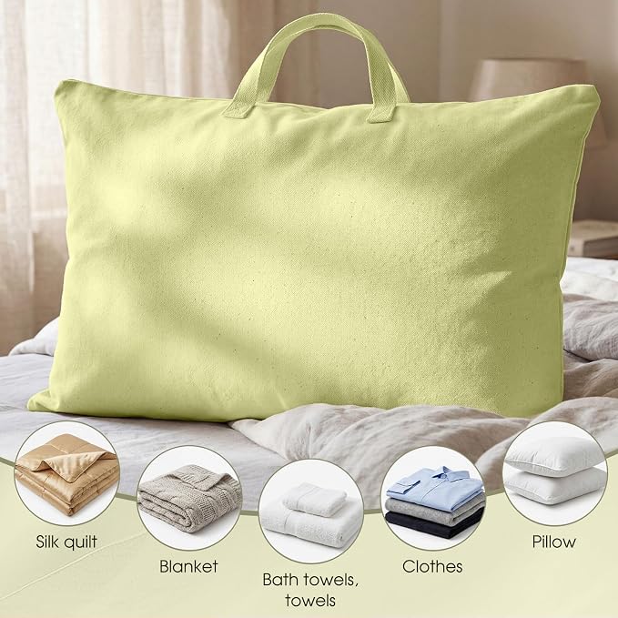 2 Pack Travel Pillow and Blanket Bags, 100% Cotton Canvas Pillow Storage Bag with Handles, Heavy Duty Breathable Organizer for Bedding Linens, Pillow Bag for Traveling(2,Olive Green,20"x26") - Image 5