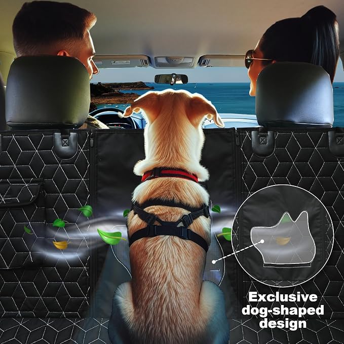 Meginc Dog Car Seat Cover for Back Seat, 60" Waterproof Dog Car Hammock with Mesh Window and Side Flaps, 600D Oxford Fabric Pet Seat Protector for Cars, SUVs & Mid-Size Trucks, Black - Image 2