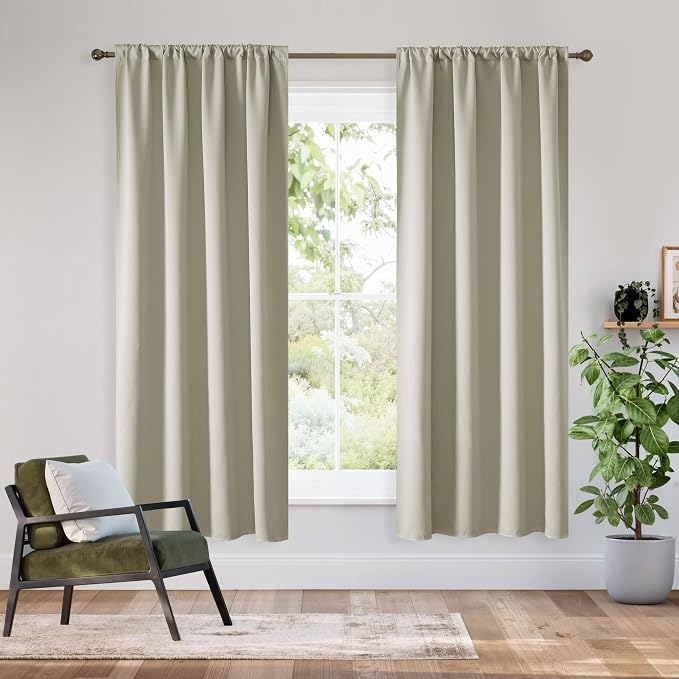 RYB HOME Bedroom Blackout Curtains 54 inches Long, 100% Blackout | Thermal Insulated, Noise Reducing, Curtains for Living Room Nursury, For Sleep, W42 x L54, Biscotti Beige by RYBHOME