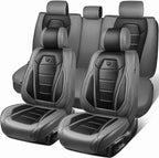 CAR PASS Nappa Leather Car Seat Covers Full Set Faux Leather, Black Gray | Luxury Nappa Leather,360° Full Protection,Water resistant,3D Foam Comfort,Universal Fit for Most Cars SUV Truck,Scratch proof by CARPASS