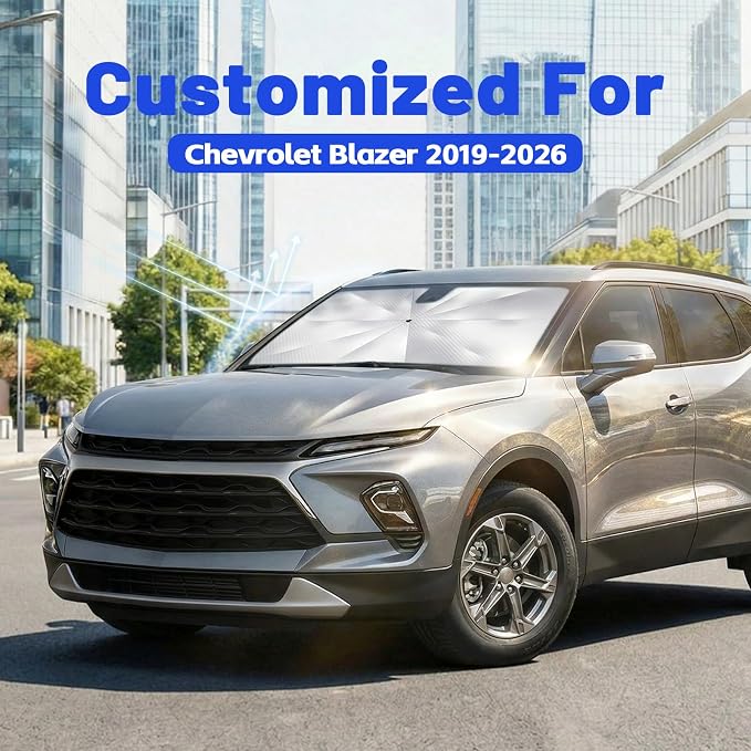 Car Windshield Sun Shade Umbrella for Chevrolet Blazer 2019-2026, 1:1 Fit | [Reflective Coated Fabric] Car Shades Sun Visor Keep Car Cool and Protects Interior, Sunshade Umbrella for Front Window - Image 2