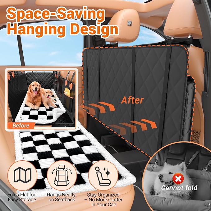 IJVAE Hard Bottom Car Seat Cover for Dog swith Removable Soft Blankets,Scratch-Proof and Anti-Slip Car Dog Hammock for Large Dogs White for Crew Cab Trucks F150 - Image 5
