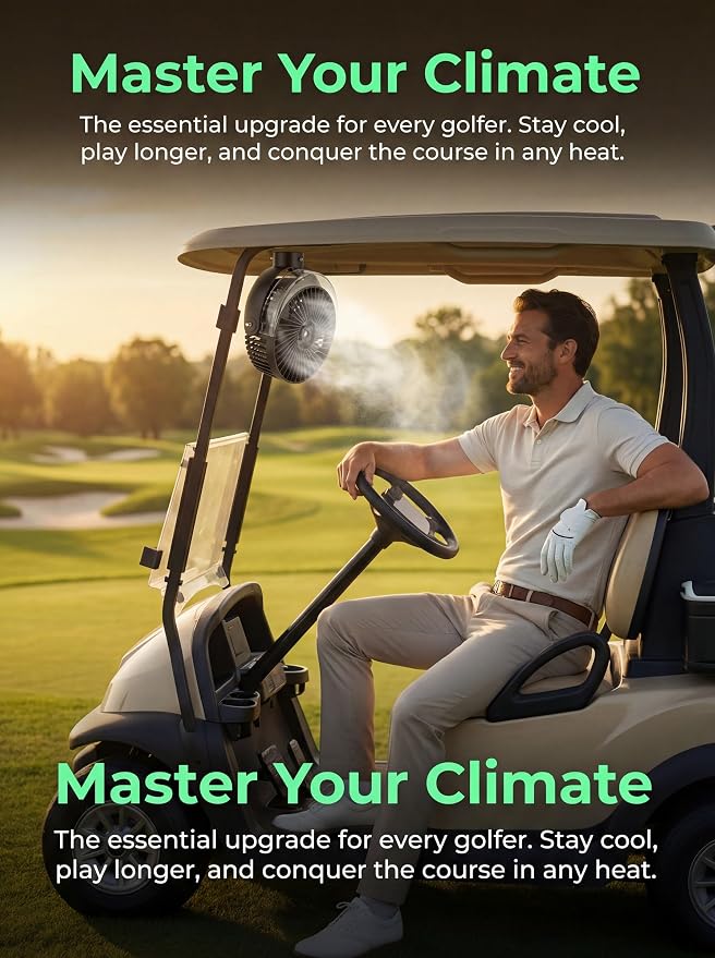 Magnetic Golf Cart Misting Fan with Heavy-Duty Strap, 12000mAH Battery Operated Portable Fan with 4 Speeds, LED, Timer, Suitable for EZGO Club Car Yamaha, Golf Cart & Camping Accessories 2026 - Image 5