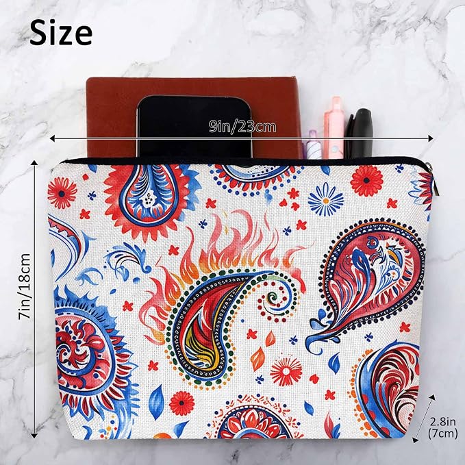 Paisley Floral Makeup Organizer Bag Cosmetic Bag For Men Women, Abstract Mexico Tribal Floral Paisley Travel Toiletry Bag Flax Makeup Bags Purse Business Makeup Pouch For Toiletries Cosmetics - Image 4
