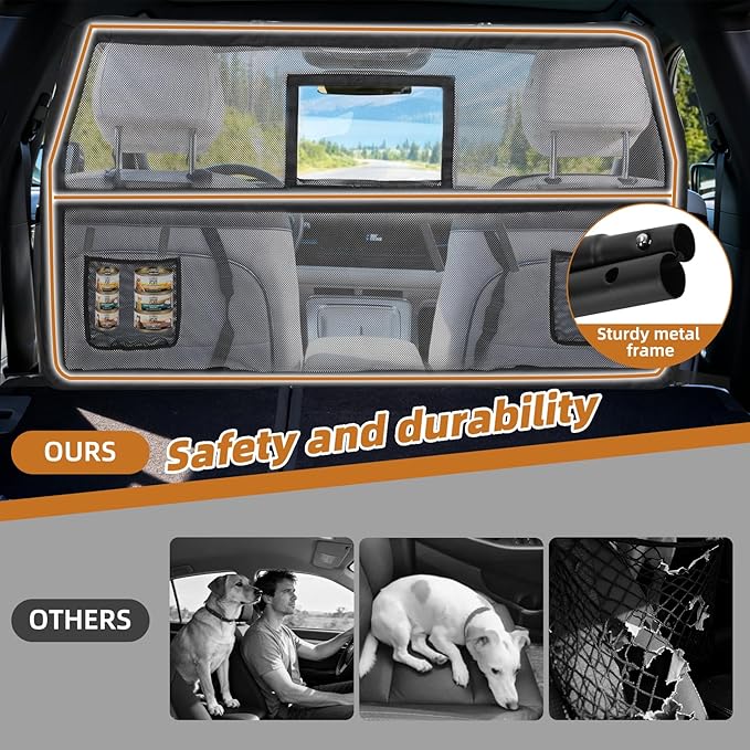 52" Wide Dog Car Barrier with Window & Steel Frame, Universal Fit for Cars, Sedans,SUVs,and Trucks, Car Barrier for Escape-Proof, Vehicle Gate for Dog Travel - Image 3