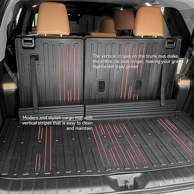 Cargo Liner & Brackrest Mat 2 in 1 for 2024-2026 Grand Highlander | Custom Fit, All Weather TPE Trunk Mat Rear Cargo Mat Back Seat Cover Protector for Grand Highlander Accessories - Image 4