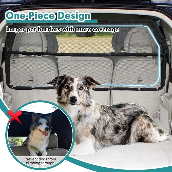 Dog Car Barrier Escape-Proof, 46" Wide Car Divider for 3rd Row Seats & Cargo Area, Durable Cargo Area Dog Car Gate Trunk Barrier with See Through Net Mesh for Small Sized SUV & Vehicles Or Hatchback - Image 2