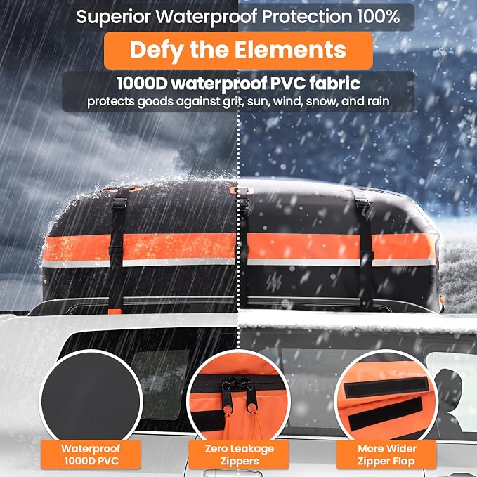 Sailnovo Car Rooftop Cargo Carrier 21 Cubic Feet Waterproof Soft Roof Bag | Heavy Duty 1000D PVC, Fit Vehicles with/without Rack, includes Anti-Slip Mat,6 Door Hooks,10 Reinforced Straps,Lock, for Trip - Image 3