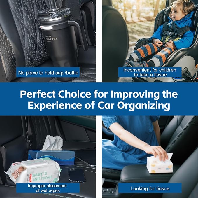 Multifunctional Car Tissue Holder,Back Seat Organizer with Cup Holder,PU Leather Car Headrest Seat Back Storage,Snack Organizers for Kids,Large Tissue Box Cover Fit Kleenex Tissues(50-230ct) - Image 7
