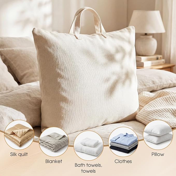 2 Pack Travel Pillow and Blanket Bags, 100% Cotton Canvas Pillow Storage Bag with Handles for Airplane Home, Heavy Duty Breathable Organizer for Bedding Linens, Pillow Bag for Traveling(2,20"x26") - Image 5