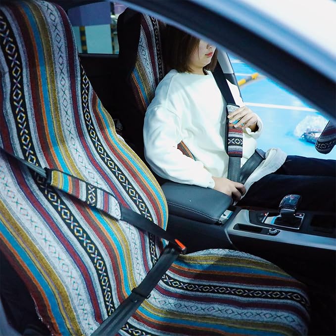 Frienda 14 Pcs Baja Saddle Blanket Car Seat Covers Full Set,Stripe Style - Image 4