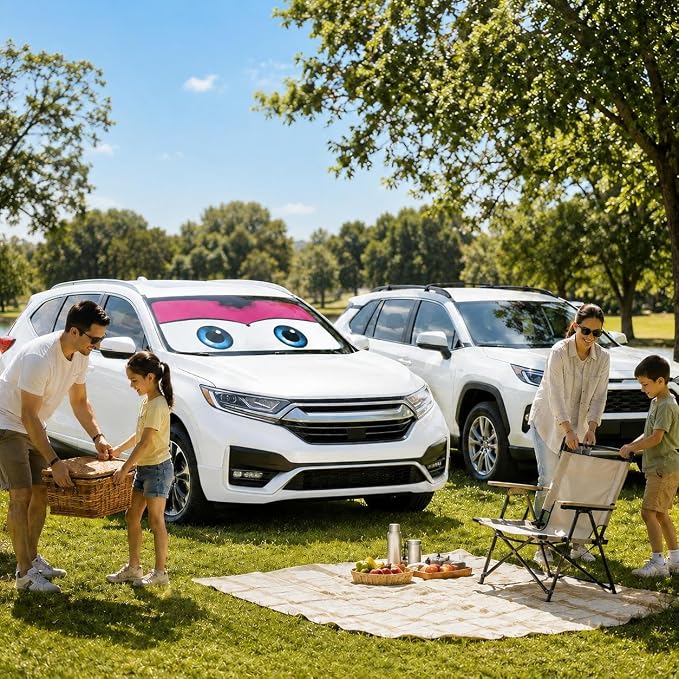 Car Windshield Sun Shade Umbrella, Universal Fit Mid-Large Sedan & SUV | 57 x 31" Car Sun Visor, Foldable UV Heat Blocking Front Window Sunshade, Cute Eyes Series - Image 8