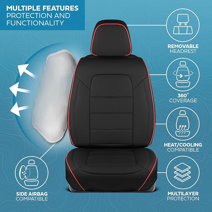 MotorBox Cabin King Crimson Trail Leather Seat Covers for Trucks & Cars | Black and Red Car Seat Covers, Waterproof Leather Seat Covers, Car Accessories, Seat Protector, Universal Fit - Image 6