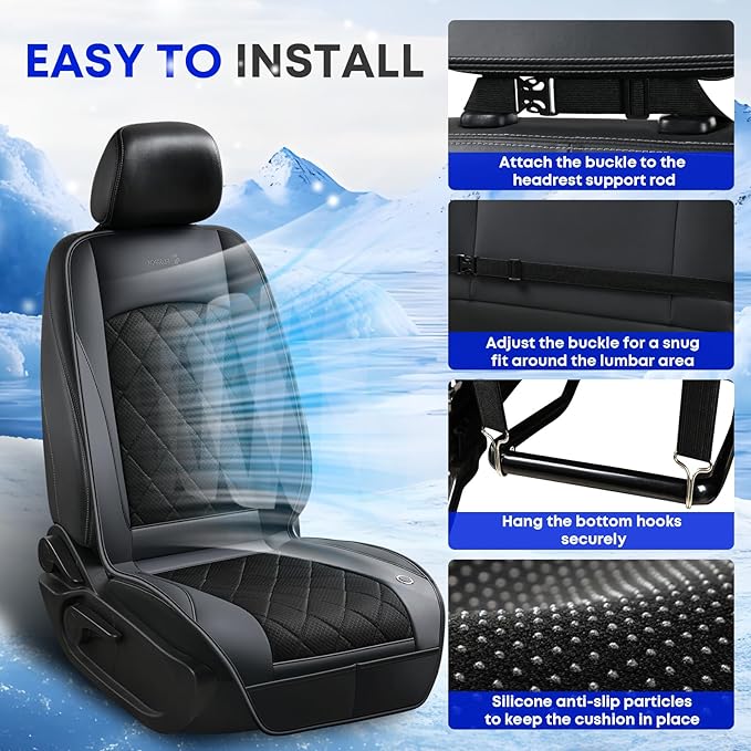 [2026 Upgrade] Cooling Car Seat Cover Ventilated Seat Cushion Summer Driving 12V-24V Ventilated Car Seat Cushion with 2 Powerful Turbo Fans with 3-Speed Adjustable Universal Fit Most Car-Black - Image 6