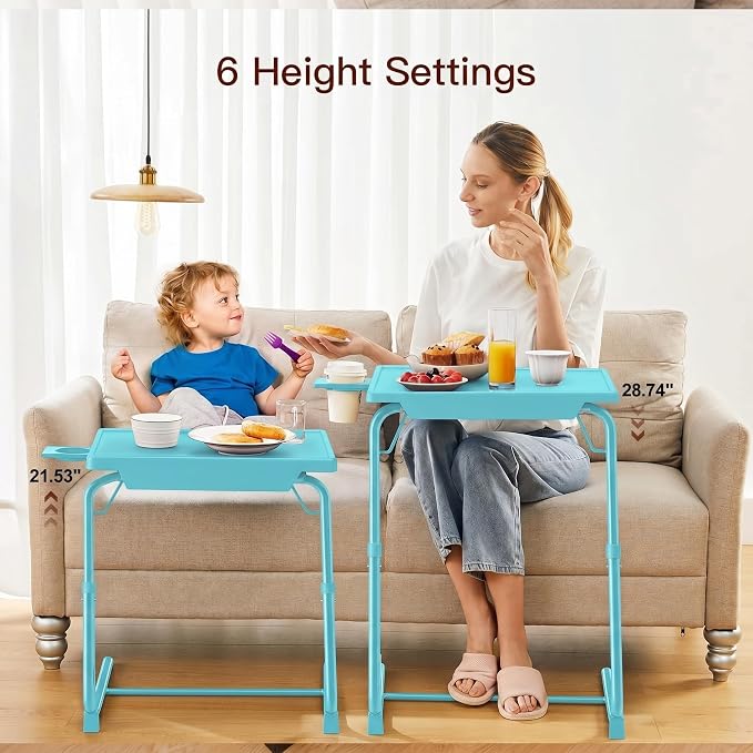 HUANUO Adjustable TV Tray Table - TV Dinner Tray with Cup Holder on Bed & Sofa, Comfortable Folding Table with 6 Height & 3 Tilt Angle Adjustments for Laptop (Azure) - Image 4