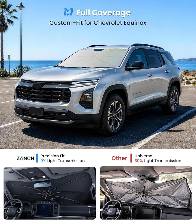Zanch 2026 Upgraded Windshield Sun Shade Umbrella: Custom Fit for Chevy Equinox 2018-2026 Front Window Sunshade, Block UV Rays & Keep Car Cool,1:1 Scan for Chevy Equinox, No Gaps & No Scratches. - Image 2