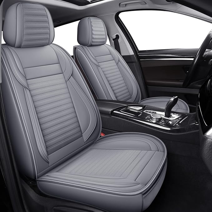 Car Seat Covers Full Set, Faux Nappa Leather, for Sedans and SUVs | Waterproof, Breathable and Airbag Compatible, Fits Most Bucket Seats, 5 Seats, Gray by LingvidoSeatCover