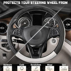 SEG Direct Steering Wheel Cover 14.5-15 inch Car Auto Interior Accessories | Universal Medium Standard Size 37-39cm for Car Truck SUV, Microfiber Leather, Anti-Slip Comfortable Grip, Black and White - Image 4