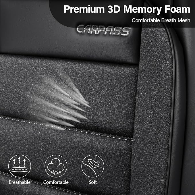CAR PASS Memory Foam Seat Covers Front, Airy Cool Mesh Thick Car Seat Covers, Leather Car Seat Covers Front Seats Airbag Compatible, Universal Automotive Comfort for Cars, Trucks, SUV, Charcoal Gray - Image 5