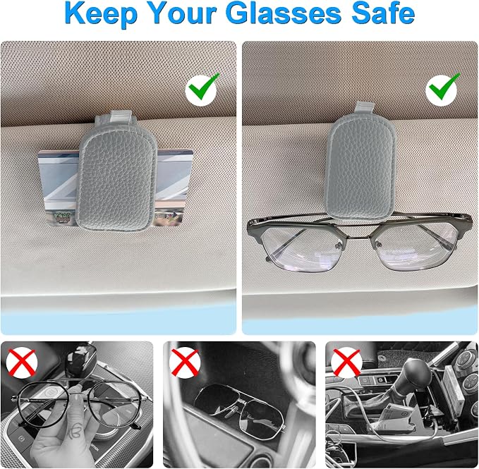 LTOHOE 2 Pack Sunglass Holder for Car, Magnetic Leather Sunglasses Holder and Ticket Card Clip, Universal for Different Size Glasses, Car Visor Accessories(Grey) - Image 4