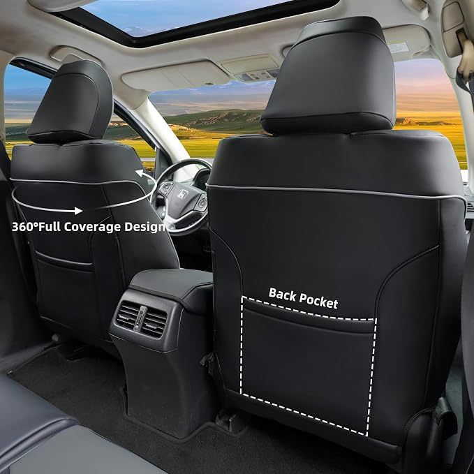 Lolcar Custom Fit CRV Car Seat Covers Full Set for Honda CR-V 2012 2013 2014 CRV LX;EX;EX-L Model - Leather (Black/Gray) - Image 3