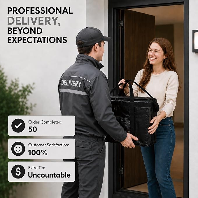 NZ home PRO Large Insulated Food Delivery Bag (3XL, Black, 1 Pack) | Thermal bag, For cold & hot food, Water-resistant, Portable cooler, Soft sided catering tote, Grocery bag with zippered top - Image 2