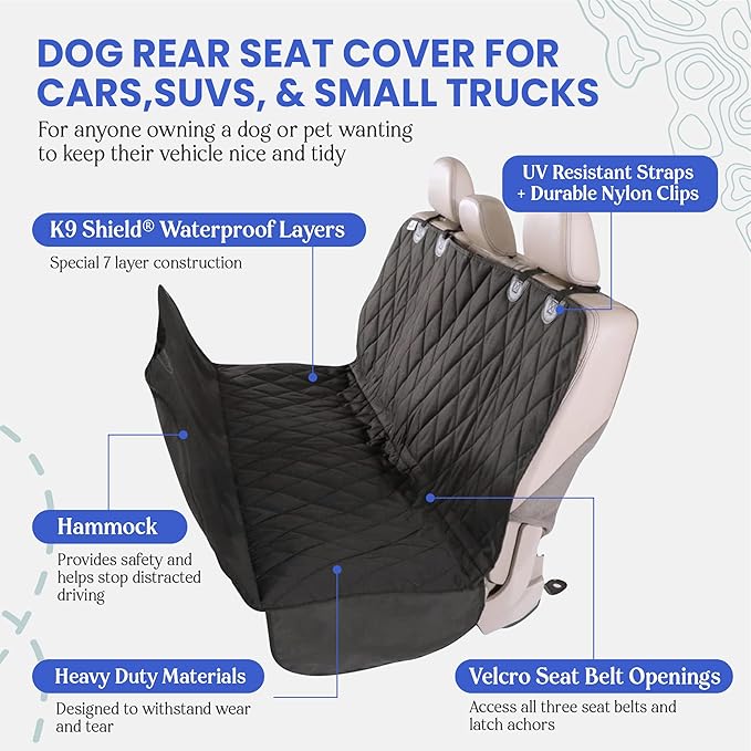 4Knines Heavy-Duty Rear Seat Cover for Dogs - Hammock, Grey XL | K9-Shield waterproof layer, non-slip backing, quick-release clips for easy install and cleanup. Machine washable. - Image 3