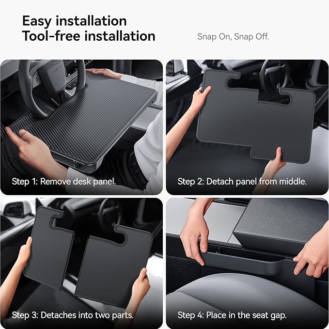 YONZEE 2-in-1 Car Steering Wheel Desk Tray & Car Seat Gap Filler Organizer – Foldable Carbon Fiber Look Table for Laptop, Eating Food, Writing – for Standard Round Steering Wheels - Image 2