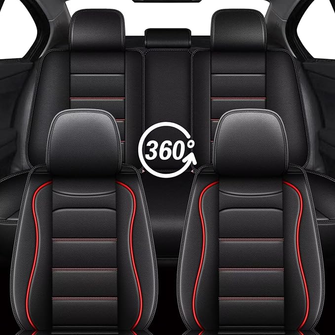IKABEVEM Car Seat Covers fit for Subaru Legacy 2008-2025 2026: Full Set Luxury Leather Automotive Seat Covers, Car Seat Protector(5 Seats, Black&Redline) - Image 7