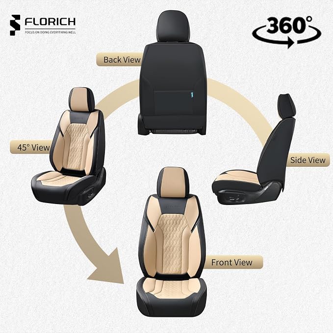 Seat Covers, Car Seat Covers Full Set, Luxury Nappa Leather Seat Covers, Breathable and Waterproof Car Seat Protector 5 Seat, Automotive Seat Covers Universal Fit for Most Cars-Black&Beige - Image 9
