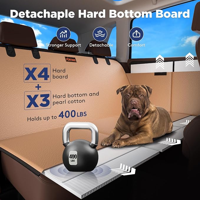 FURTIME Dog Car Seat Cover for Back Seat, PU Leather Back Seat Extender | Hard Bottom Holds 400LBS, Waterproof Anti-Scratch, Large Space Back Seat Pet Cover for Car, SUV, Small Truck, Brown - Image 4