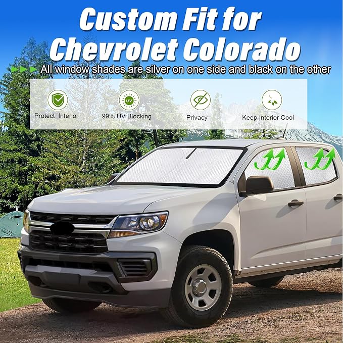 KMF 6pcs Thicken Sun Shades for Chevy Colorado 2015-2022 Accessories,Chevrolet Truck Full Car Window Covers Sunshade for Windshield Side Rear, UV Block and Blackout Privacy for Car Camping - Image 2
