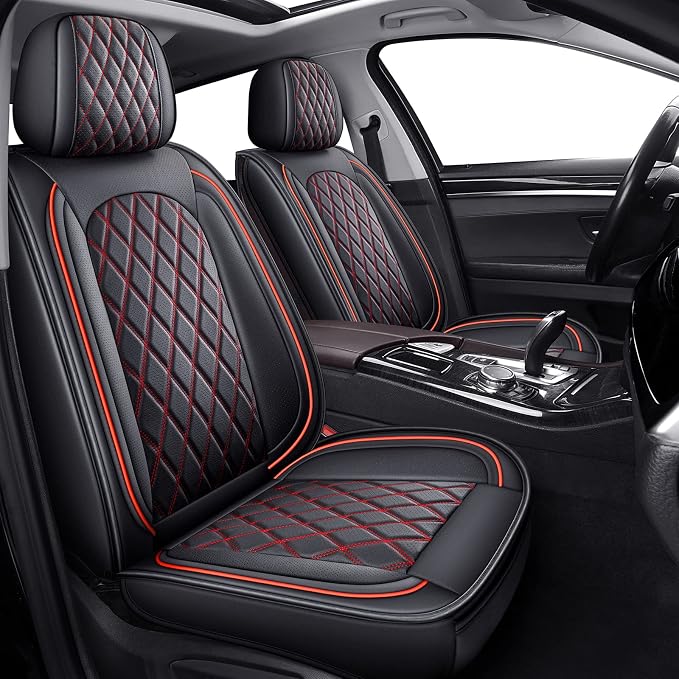 2PCS Front Seat Covers, Leather Car Seat Covers for Sedan, Truck,SUV | Black and Red Seat Cover,Breathable Car Seat Cover,2PCS Front Universal Seat Protector For Families, Pets by MIROZO