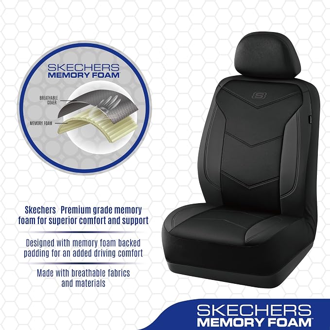 Skechers Memory Foam Seat Covers,Leather Car Seat Covers, Ultimate Comfort & Support Front Seat Covers Airbag Compatible, Automotive Universal Fit Most for SUVs, Vans, Sedans, Cars, Trucks,Black - Image 4