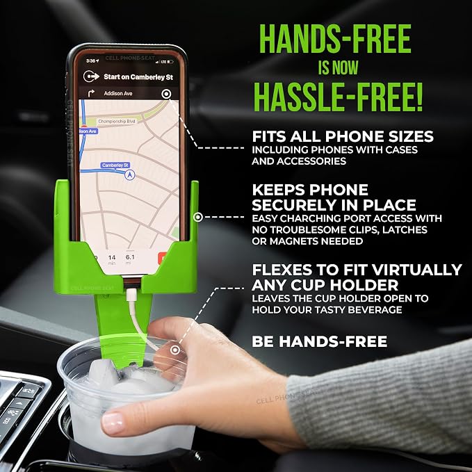 Cup Holder Phone Holder Mount for Car - Universal Adjustable Expander Cradle Hands-Free Driving - Compatible with All Smartphones Car Mount for iPhone Samsung Google Android Mobile Accessories Green - Image 2
