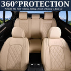 Coverado Leather Seat Covers, Car Seat Covers Full Set, Waterproof Faux Leather Beige Seat Covers, Car Seat Protectors 5 Seats, Automotive Seat Covers Universal Fit for Most Cars SUV Trucks, Beige - Image 9
