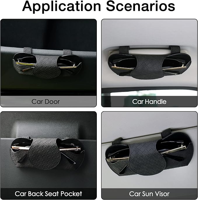 KINIVA Sunglasses Holder for Car Visor PU Leather Glasses Case with Clips for Car Visor Automotive Interior Visor Accessories Apply to All Car Models (Black) - Image 7