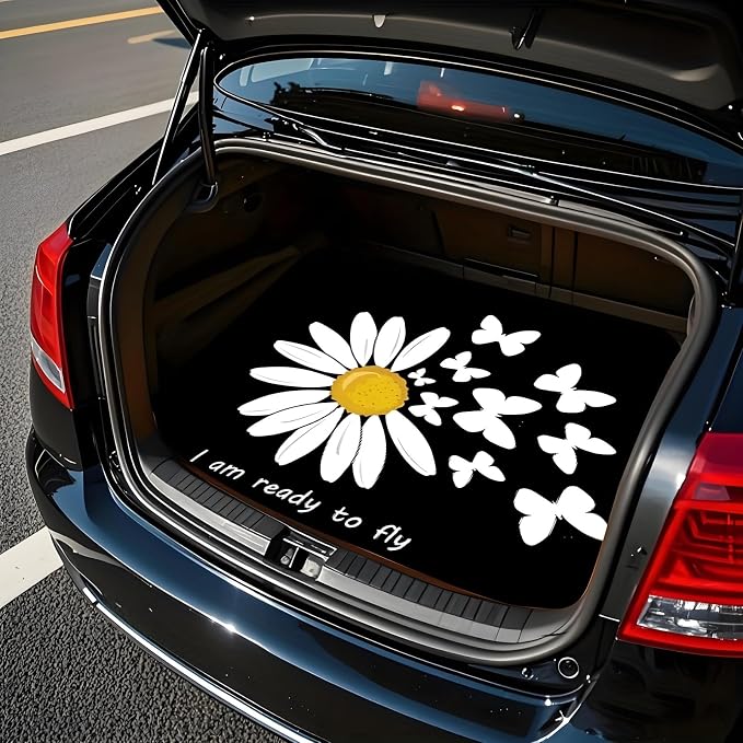 Universal Car Trunk Mat 29" x 39", Daisy and Butterfly All Weather Trunk Protection Cargo Liner, Durable Cargo Mat Rear Trunk Liner, Stylish Vehicle Interior Accessories Suitable for Most Car Models - Image 4