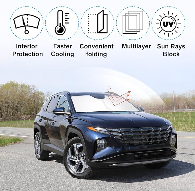 Windshield Sun Shade Sunshade for 2022-2026 Hyundai Tucson | Full covered for windshield, Foldable & Durable, Block UV Rays, Reduce Heat, Easy to install, Keeps Car Cooler - Image 2