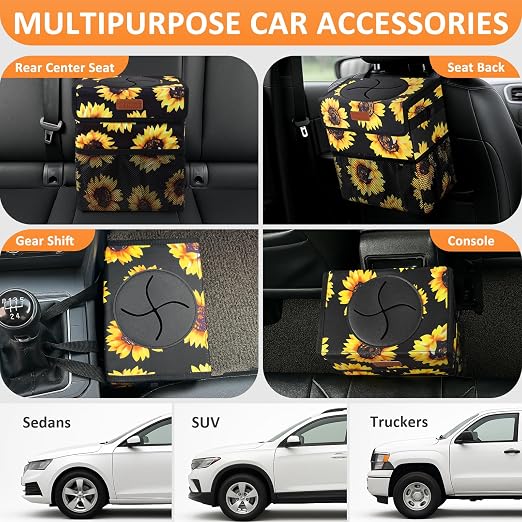 Vankor Car Trash Can with Lid Leak Proof Car Accessories for Women | 2.2 Gallon Cute Hanging Car Trash Bin for Men Car Truck Vehicle Sedan SUV Interior Automotive Garbage Cans, Sunflower - Image 5